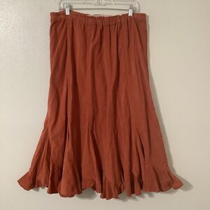 Vintage Orange Corduroy Cotton Festival Boho Hippie Pleated Ruffle Maxi Skirt M
